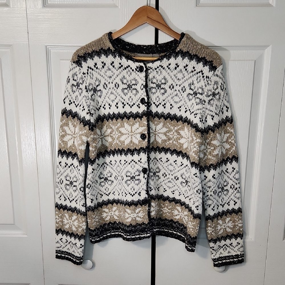 Croft & Barrow Women's Nordic Button‎ Cardigan Size LG Cottage Cabin Ski Neutral